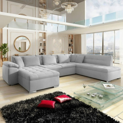 Niko Bis Fold Out U Shape Corner Sofa Chipboard Frame With Storage Bed 350X205X76 Cm Light Grey Left - image 1