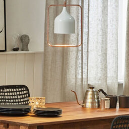 Wyld And Coco 121Cm White Metal Pendant With Copper Rectangular Frame, Industrial Elegance Ceiling Lamp - thumbnail 2