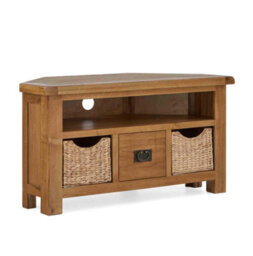 Zelah Oak 105Cm Corner Tv Unit With Baskets - Fully Assembled By Roseland Furniture