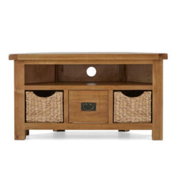 Zelah Oak 105Cm Corner Tv Unit With Baskets - Fully Assembled By Roseland Furniture - thumbnail 3