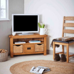 Zelah Oak 105Cm Corner Tv Unit With Baskets - Fully Assembled By Roseland Furniture - thumbnail 2