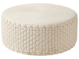 Wyld And Coco Light Beige Handwoven Outdoor Pouffe 70 Cm Boho Ottoman - Weather-Resistant - thumbnail 1