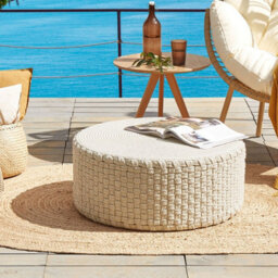 Wyld And Coco Light Beige Handwoven Outdoor Pouffe 70 Cm Boho Ottoman - Weather-Resistant - thumbnail 2