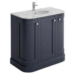 Plum&clay Fairmont Traditional Curved Blue Grey Floor Standing Vanity Unit With Ceramic Basin & Marble Top (W)900mm