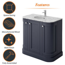 Plum&clay Fairmont Traditional Curved Blue Grey Floor Standing Vanity Unit With Ceramic Basin & Marble Top (W)900mm - thumbnail 5