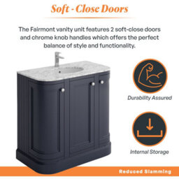 Plum&clay Fairmont Traditional Curved Blue Grey Floor Standing Vanity Unit With Ceramic Basin & Marble Top (W)900mm - thumbnail 3