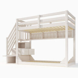 Merax Bunk Bed 90 X 190 Cm, Wooden Kids Bed With Staircase Storage, Shelves & 2 Drawers, Children's Bed, White - thumbnail 8