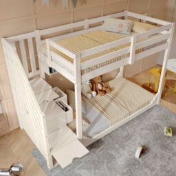 Merax Bunk Bed 90 X 190 Cm, Wooden Kids Bed With Staircase Storage, Shelves & 2 Drawers, Children's Bed, White - thumbnail 4