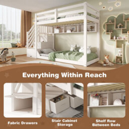Merax Bunk Bed 90 X 190 Cm, Wooden Kids Bed With Staircase Storage, Shelves & 2 Drawers, Children's Bed, White - thumbnail 7
