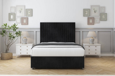 "Sloomy Manhattan Black Naples Divan Bed With Mattress 2 Drawers Same Side With 54"" Floor Standing Headboard 6' Super King" - image 1
