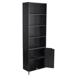 6 Tier Black Bookcase With 2 Door Cupboard Cabinet Storage Shelving Display Wood Shelf - thumbnail 3