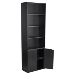 6 Tier Black Bookcase With 2 Door Cupboard Cabinet Storage Shelving Display Wood Shelf - thumbnail 2
