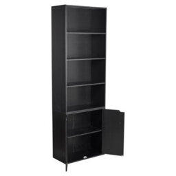 6 Tier Black Bookcase With 2 Door Cupboard Cabinet Storage Shelving Display Wood Shelf - thumbnail 4