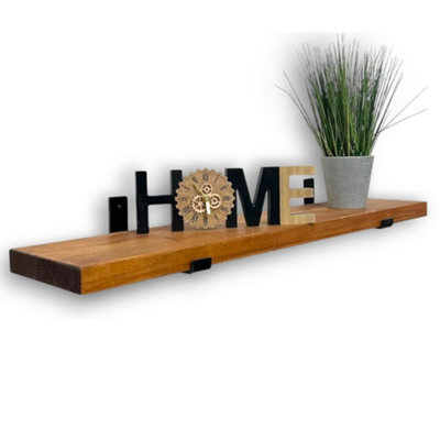 Mkgt Handcrafted Rustic Wooden Floating Shelf, Solid Wood Made In Uk Wall Mounted (Tudor Oak, 140Cm) - image 1