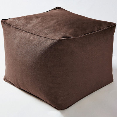 Brown Faux Suede Cube Pouffe Footrest - Stain & Spill Resistant Lightweight Square Beanbag Footstool Seat - 37 X 37 X 29Cm - image 1