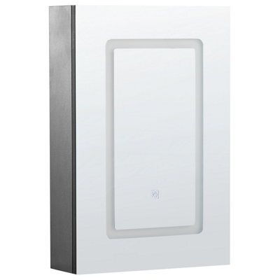 Beliani Bathroom Wall Mounted Mirror Cabinet Led Condor 40 Cm 60 Cm Black - image 1