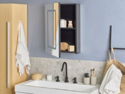 Beliani Bathroom Wall Mounted Mirror Cabinet Led Condor 40 Cm 60 Cm Black - thumbnail 2