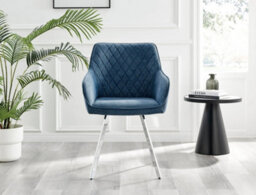 Furniturebox Set Of 2 Dining Chairs - Falun Modern Dining Chairs - Blue Fabric Chrome Leg Dining Chairs - Kitchen Dining Room Chairs - thumbnail 4