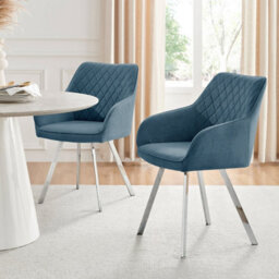Furniturebox Set Of 2 Dining Chairs - Falun Modern Dining Chairs - Blue Fabric Chrome Leg Dining Chairs - Kitchen Dining Room Chairs - thumbnail 1