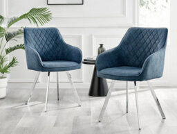 Furniturebox Set Of 2 Dining Chairs - Falun Modern Dining Chairs - Blue Fabric Chrome Leg Dining Chairs - Kitchen Dining Room Chairs - thumbnail 2