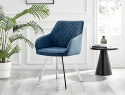 Furniturebox Set Of 2 Dining Chairs - Falun Modern Dining Chairs - Blue Fabric Chrome Leg Dining Chairs - Kitchen Dining Room Chairs - thumbnail 3