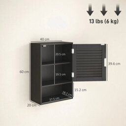 Bathroom Cabinet, Wall Mounted Cabinet With Adjustable Shelves, Black - thumbnail 3
