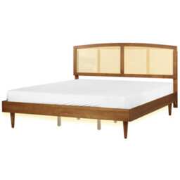 Beliani Bed With Led Rattan Varzy 180 X 200 Cm (Eu Super King) Brown - thumbnail 1