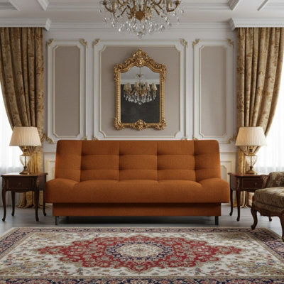 Livia 3 Seater Sofa Bed Sleeping Function Freestanding Compact Living Room Orange - image 1