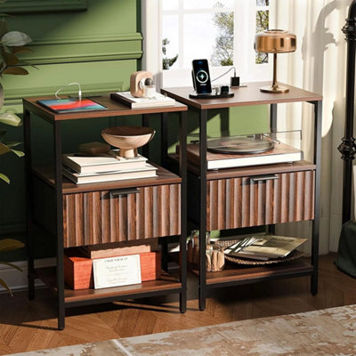 2X Bedside Table With Charging Station Side Cabinet Nightstand With 1 Drawers - image 1