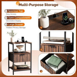 2X Bedside Table With Charging Station Side Cabinet Nightstand With 1 Drawers - thumbnail 3