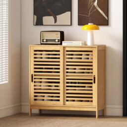 Homcom Bamboo Shoe Cabinet With 2 Sliding Slat Doors, 16 Pairs, Natural - thumbnail 9