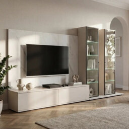 Glam II Entertainment Unit Cashmere White Marble for TVs Up to 70in