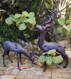 Large Stag And Doe Deer Garden Sculptures Cast Aluminium With Aged Finish - thumbnail 4