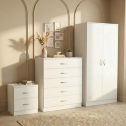 Lassic Vida Designs Riano 3 Piece Bedroom Set (2 Drawer Bedside Chest, 5 Drawer Chest, 2 Door Wardrobe) White - thumbnail 2