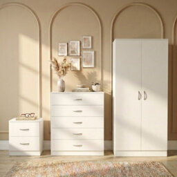 Lassic Vida Designs Riano 3 Piece Bedroom Set (2 Drawer Bedside Chest, 5 Drawer Chest, 2 Door Wardrobe) White