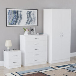 Lassic Vida Designs Riano 3 Piece Bedroom Set (2 Drawer Bedside Chest, 5 Drawer Chest, 2 Door Wardrobe) White - thumbnail 3