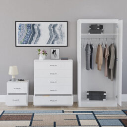 Lassic Vida Designs Riano 3 Piece Bedroom Set (2 Drawer Bedside Chest, 5 Drawer Chest, 2 Door Wardrobe) White - thumbnail 6