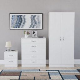 Lassic Vida Designs Riano 3 Piece Bedroom Set (2 Drawer Bedside Chest, 5 Drawer Chest, 2 Door Wardrobe) White - thumbnail 5