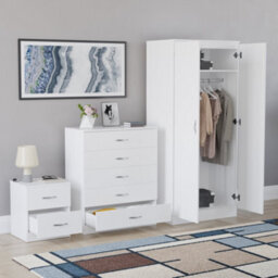 Lassic Vida Designs Riano 3 Piece Bedroom Set (2 Drawer Bedside Chest, 5 Drawer Chest, 2 Door Wardrobe) White - thumbnail 4