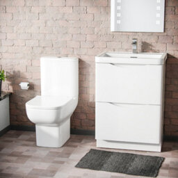 Nes Home 600mm 2 Drawer Vanity Basin Unit & Close Coupled Toilet White - thumbnail 6