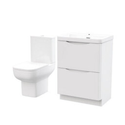 Nes Home 600mm 2 Drawer Vanity Basin Unit & Close Coupled Toilet White - thumbnail 7