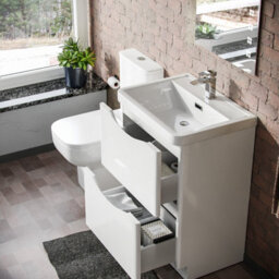 Nes Home 600mm 2 Drawer Vanity Basin Unit & Close Coupled Toilet White - thumbnail 5