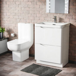 Nes Home 600mm 2 Drawer Vanity Basin Unit & Close Coupled Toilet White - thumbnail 1