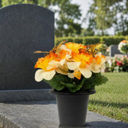 Urbn-Living Orange Daffodil & Butterfly Set Of 2 Artificial Silk Flower Grave Pot Memorial Arrangement Graveside Cemetery - thumbnail 3
