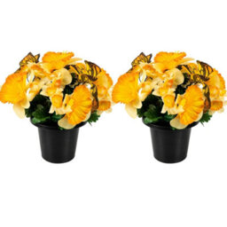 Urbn-Living Orange Daffodil & Butterfly Set Of 2 Artificial Silk Flower Grave Pot Memorial Arrangement Graveside Cemetery - thumbnail 1