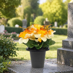 Urbn-Living Orange Daffodil & Butterfly Set Of 2 Artificial Silk Flower Grave Pot Memorial Arrangement Graveside Cemetery - thumbnail 4