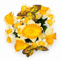 Urbn-Living Orange Daffodil & Butterfly Set Of 2 Artificial Silk Flower Grave Pot Memorial Arrangement Graveside Cemetery - thumbnail 7