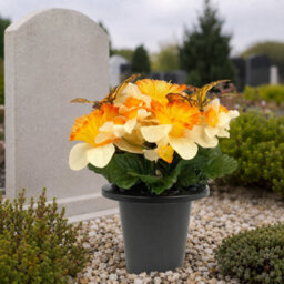 Urbn-Living Orange Daffodil & Butterfly Set Of 2 Artificial Silk Flower Grave Pot Memorial Arrangement Graveside Cemetery - thumbnail 2