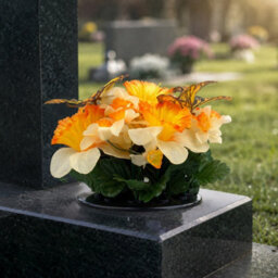 Urbn-Living Orange Daffodil & Butterfly Set Of 2 Artificial Silk Flower Grave Pot Memorial Arrangement Graveside Cemetery - thumbnail 5