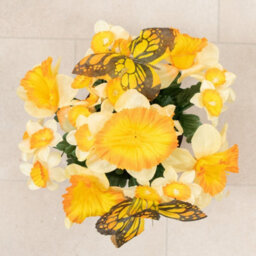 Urbn-Living Orange Daffodil & Butterfly Set Of 2 Artificial Silk Flower Grave Pot Memorial Arrangement Graveside Cemetery - thumbnail 6